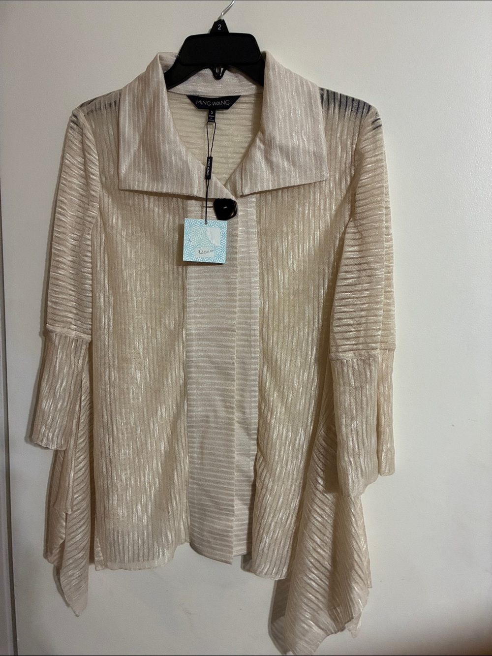 Ming Wang Cream Pleated One Button Women's Top
